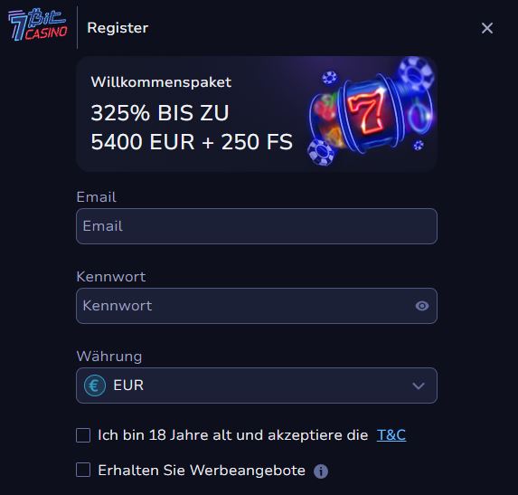 Registrieren Sie sich und erhalten Sie 325% Bonus